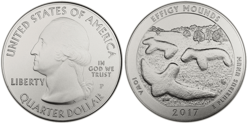 2017 (P) Burnished Effigy Mounds National Park 5 oz Silver Quarter