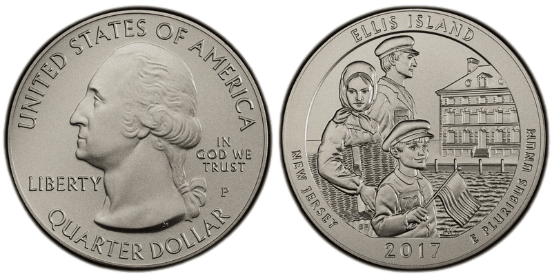 2017 (P) Burnished Ellis Island National Park 5 oz Silver Quarter