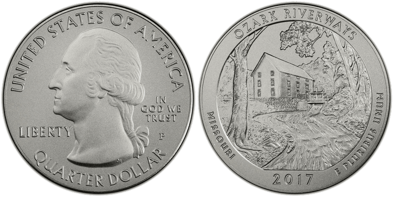 2017 (P) Burnished Ozark Riverways National Park 5 oz Silver Quarter