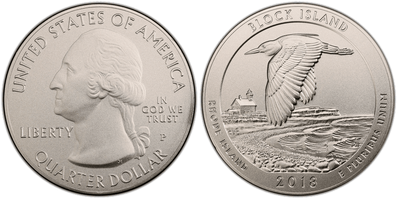 2018 (P) Burnished Block Island National Park 5 oz Silver Quarter