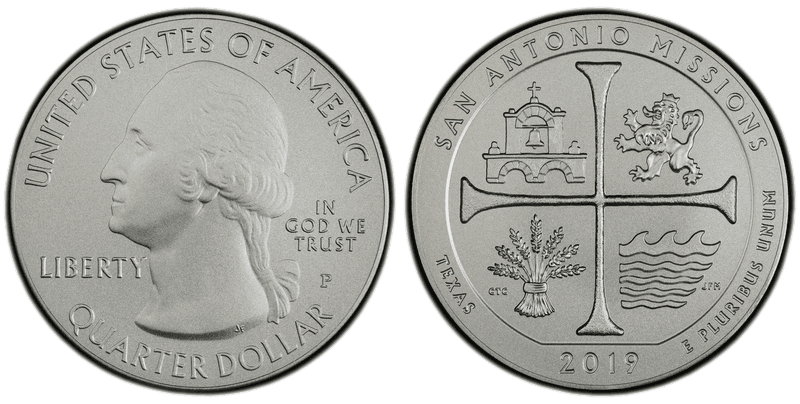 2019 (P) Burnished San Antonio Missions National Park 5 oz Silver Quarter
