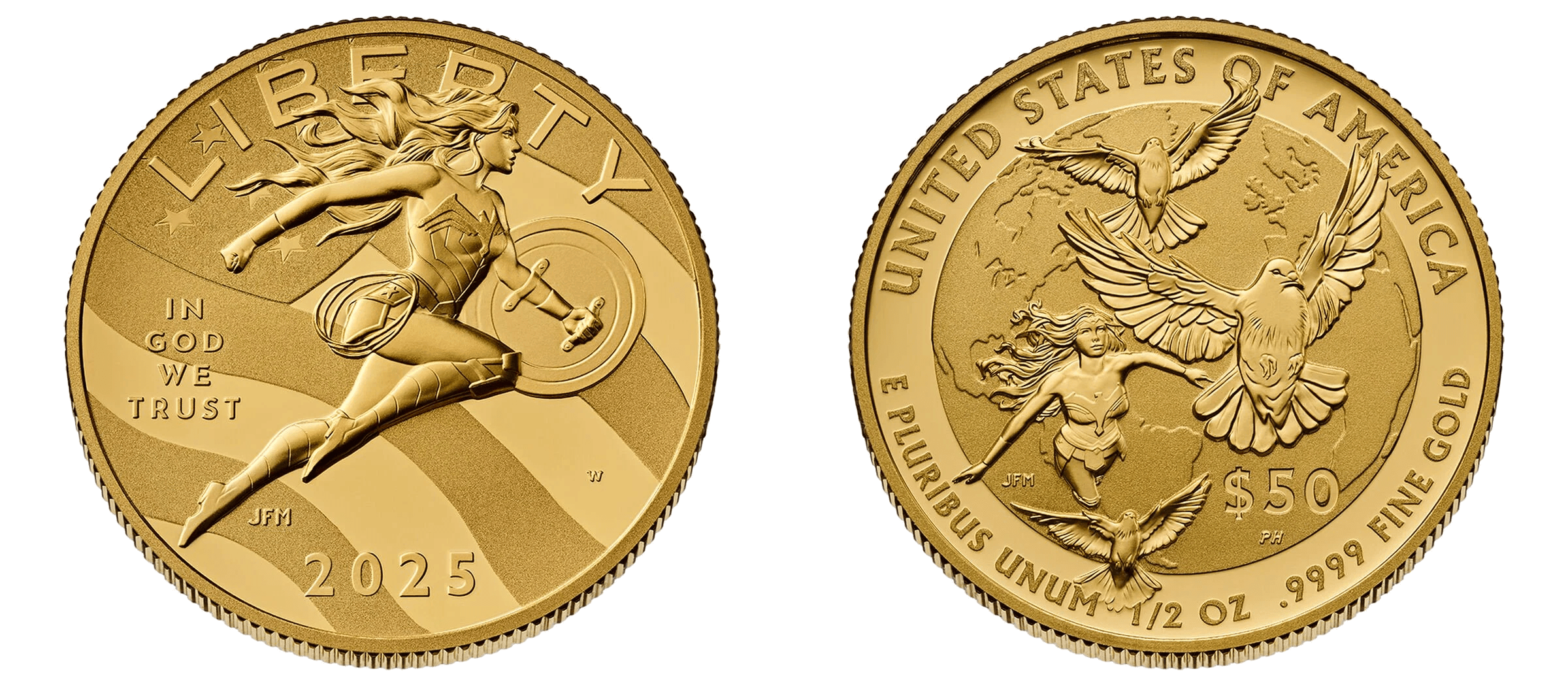 2025 (W) Proof Comic Art Wonder Woman Half Ounce Gold $50 Coin
