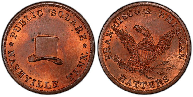 (c.1852-53) Token Miller Tenn-55 Copper Francisco & Whitman