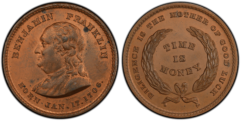 (c.1860) Token Schenkman C-11 Copper Franklin, Time is Money