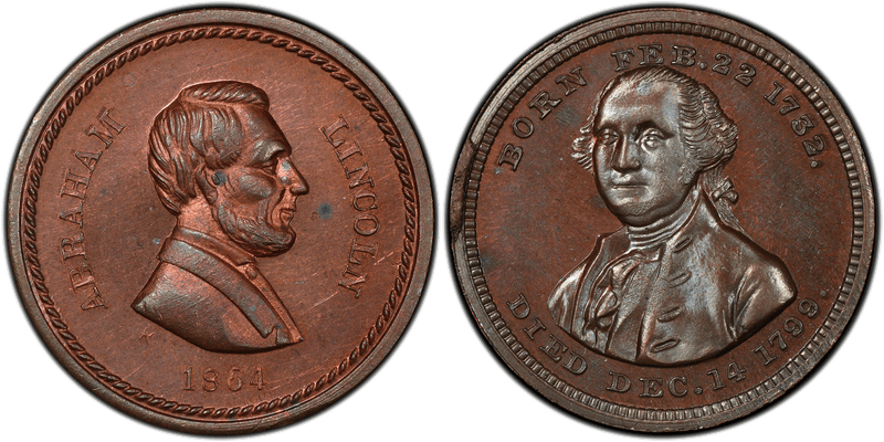 (No Date) Copper Civil War Patriotic Token F-116/129a, Washington-Lincoln