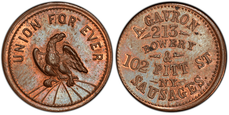 (No Date) Copper Civil War Store Card F-630AB-4a, A. Gavron. NY