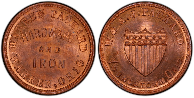 (No Date) Copper Civil War Store Card F-990A-1a, W. & A. J. Packard OH