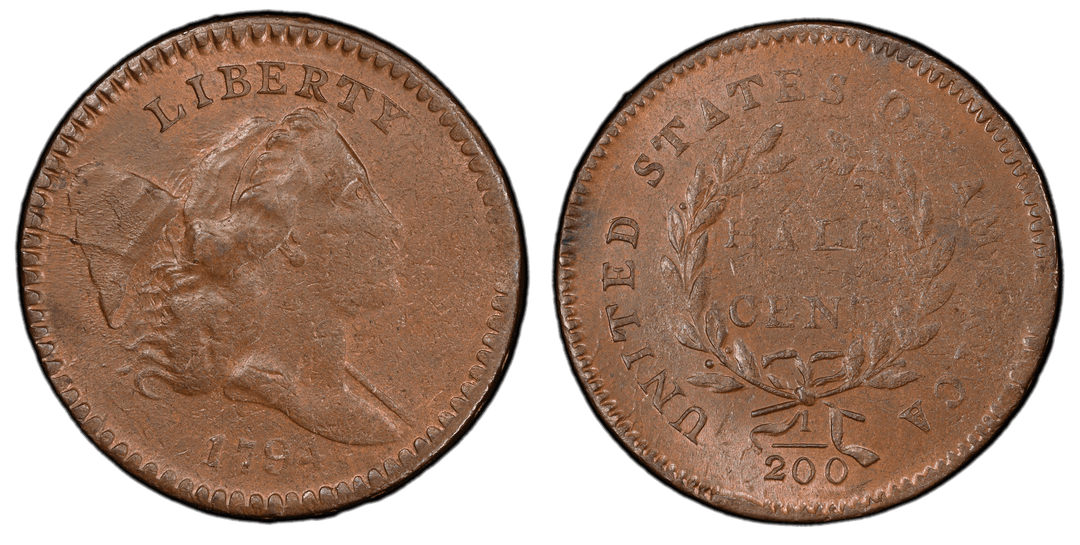 1794 Liberty Cap Right Half Cent Unusual Die Crack and Tapered Planchet