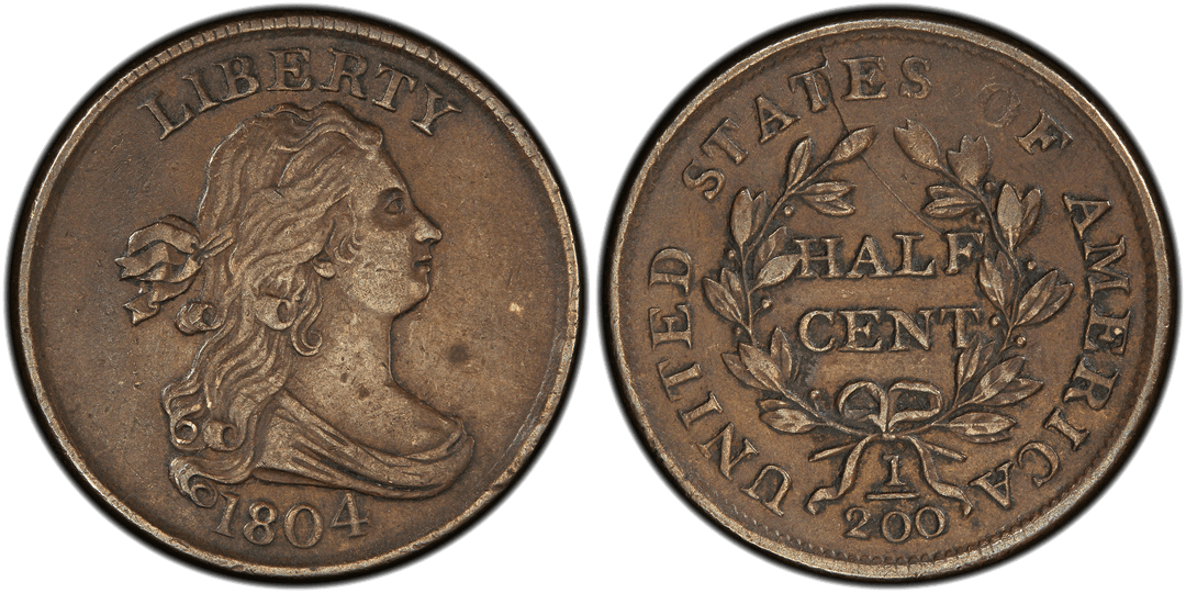 1804 Draped Bust Half Cent (Crosslet 4, Stems) Unusual Die Crack