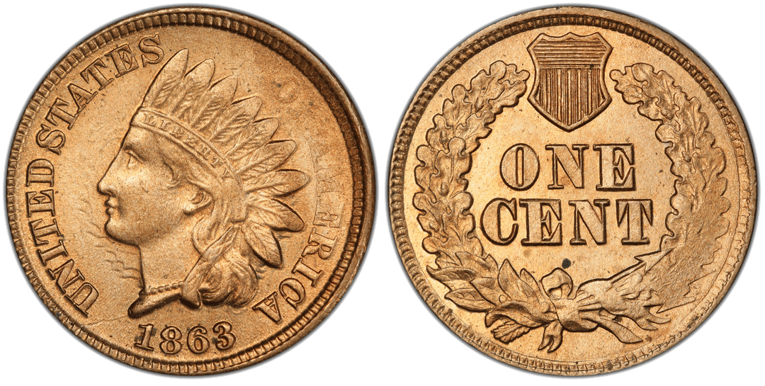 1863 Indian Head Cent Multiple Die Clashes with Tapered Planchet and Spiked Head