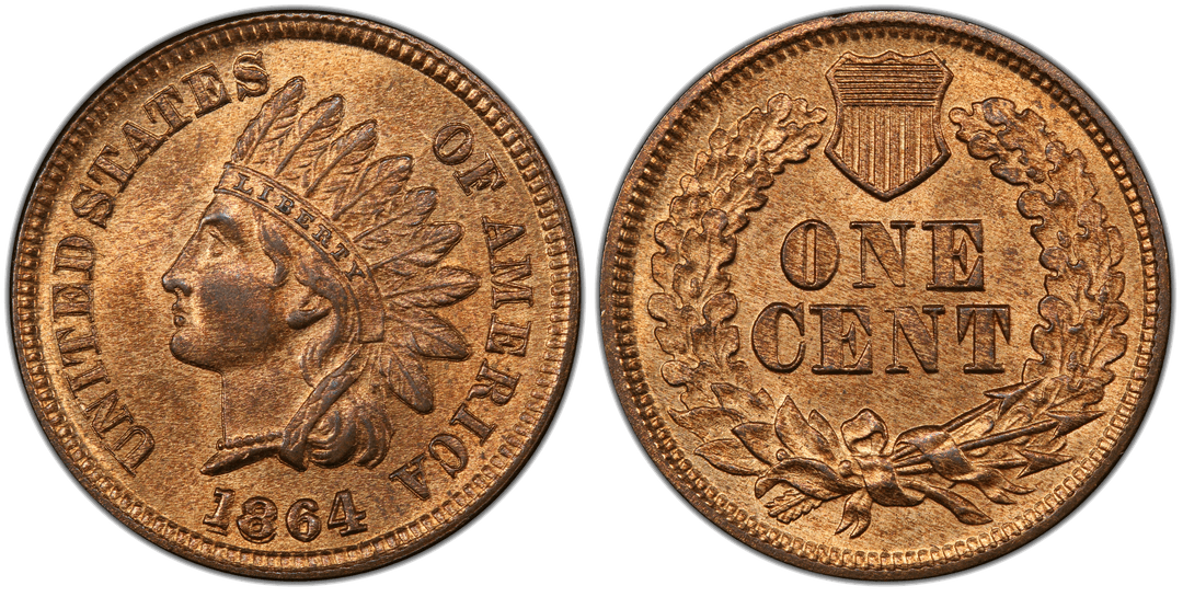 1864 Indian Head Cent (L on Ribbon) Repunched Date FS-2301 Snow-1