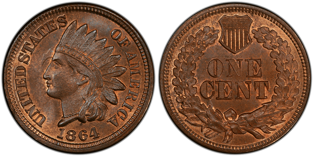 1864 Indian Head Cent (Bronze No L) Die Clash (Obverse and Reverse, Forehead Under C)
