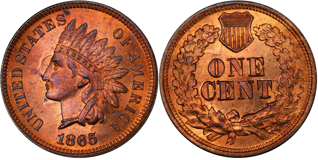 1865 Indian Head Cent (Fancy 5) Die Clash (Obverse and Reverse)