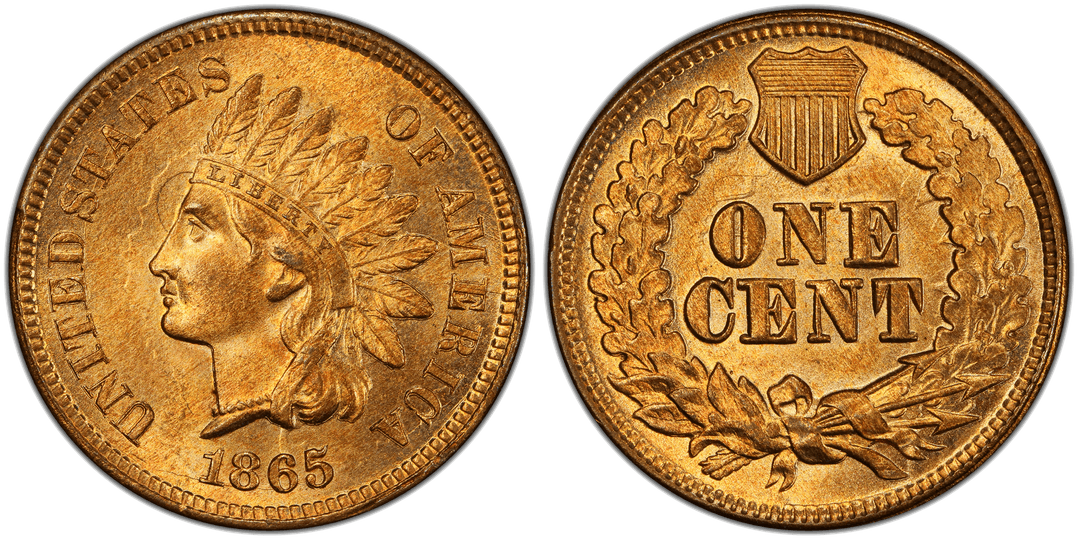 1865 Indian Head Cent (Fancy 5) Die Clash (Near-Full, Triple Clash)