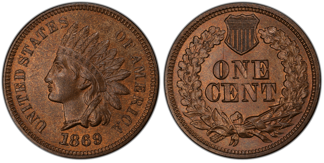1869 Indian Head Cent Die Clash (Reverse, Full Face Transfer)