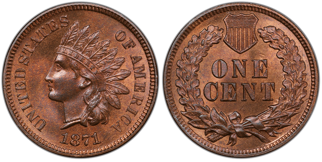 1871 Indian Head Cent Pre-Cud Reverse (3:30 to 5:30)