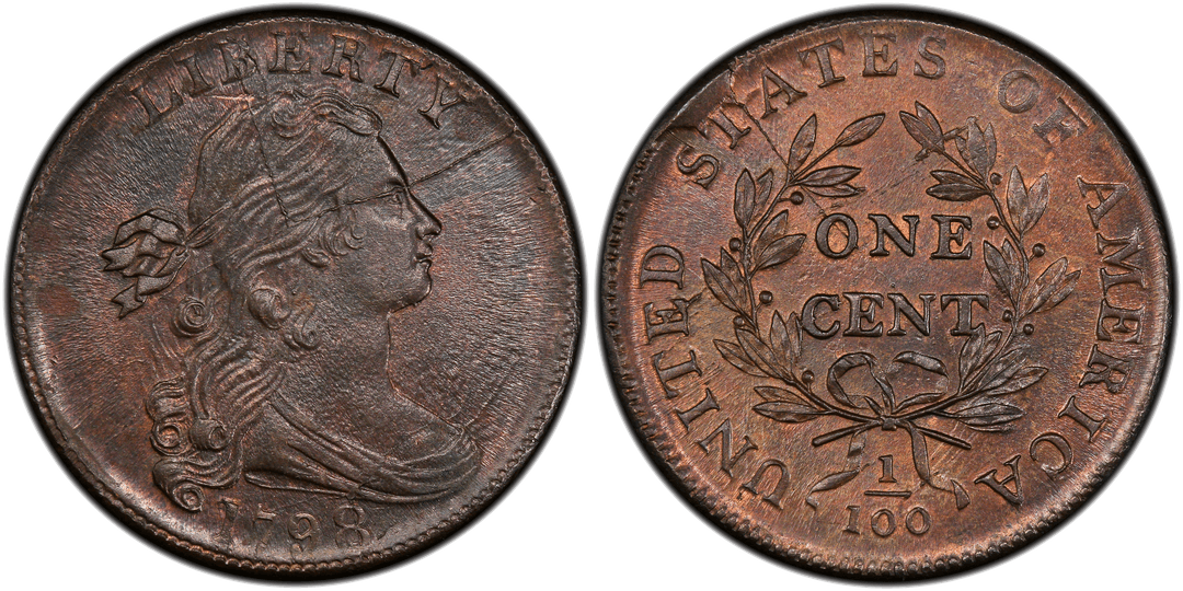 1798 Draped Bust Large Cent S-166 Reverse Cud with Obverse Die Cracks