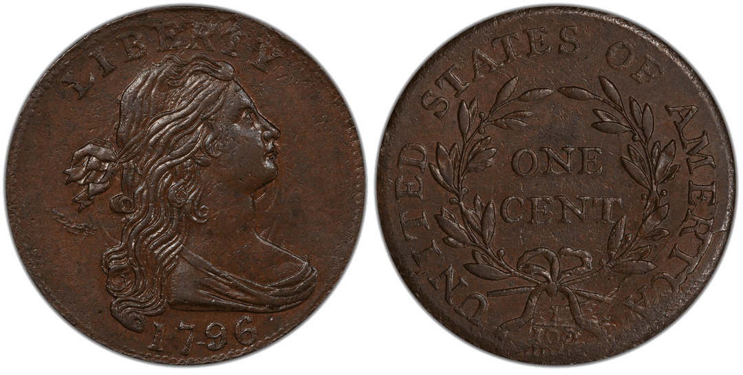 1796 Draped Bust Large Cent (Reverse of 1795) Obverse Die Clash with Reverse Retained Cud