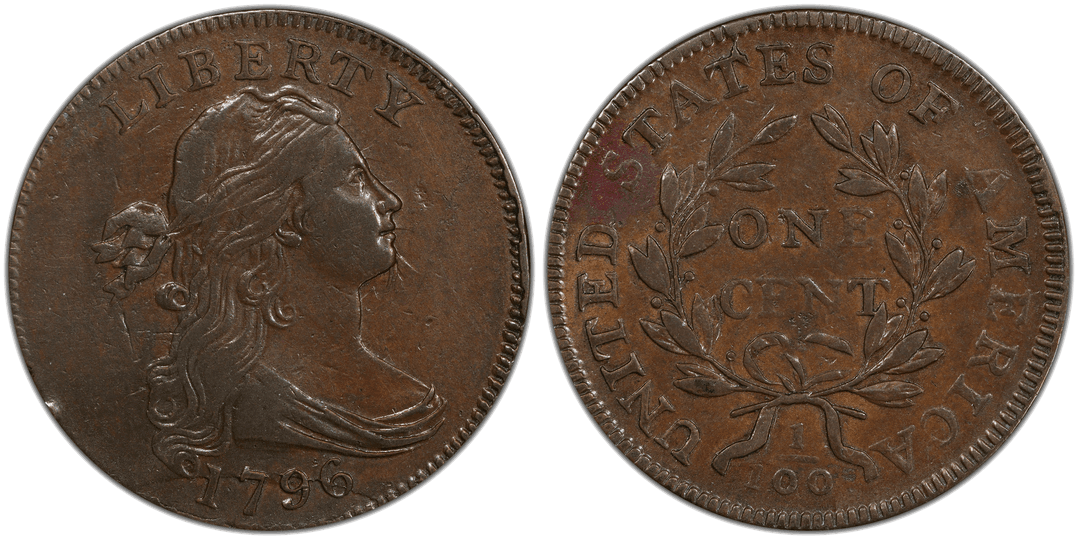 1796 Draped Bust Large Cent (Reverse of 1797) Obverse Retained Cud and Die Clash