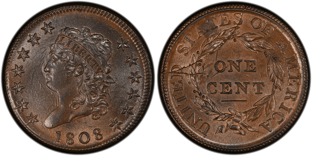 1808 Classic Head Large Cent S-277 Reverse Pre-Cud with Obverse Die Clash