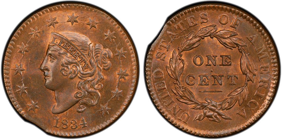 1834 Matron Head Large Cent (Small 8) N-2 Clipped Planchet