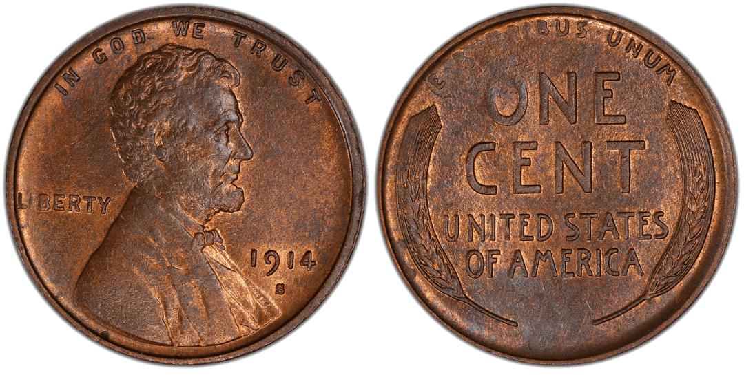 1914 (S) Lincoln Wheat Cent Strike Through (Reverse, Grease)