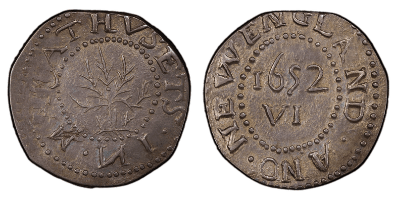 1652 Sixpence Oak Tree - 'IN' on Obverse