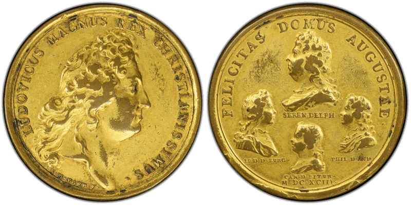 1693 Gilt Bronze Medal Betts-75B, Louis XIV Felicitas