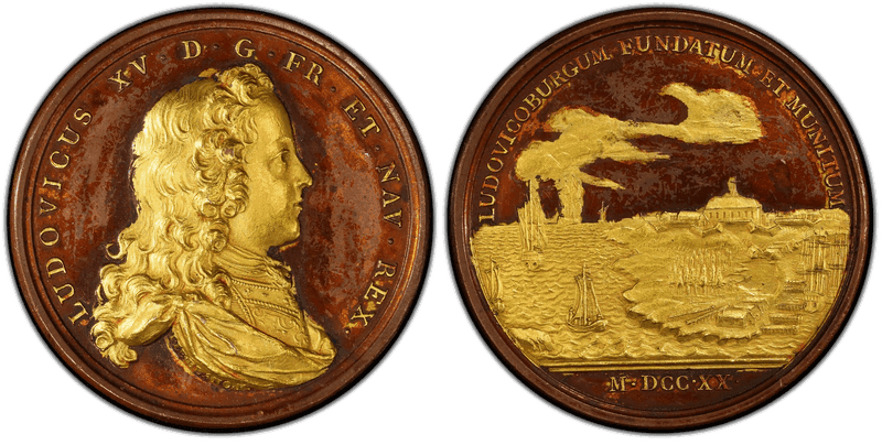 1720 Medal Betts-145, Damascened Founding of Louisbourg