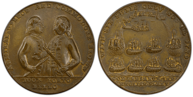 1739 Bronze Medal Admiral Vernon, A-C PBvb 5-H Commodore Brown