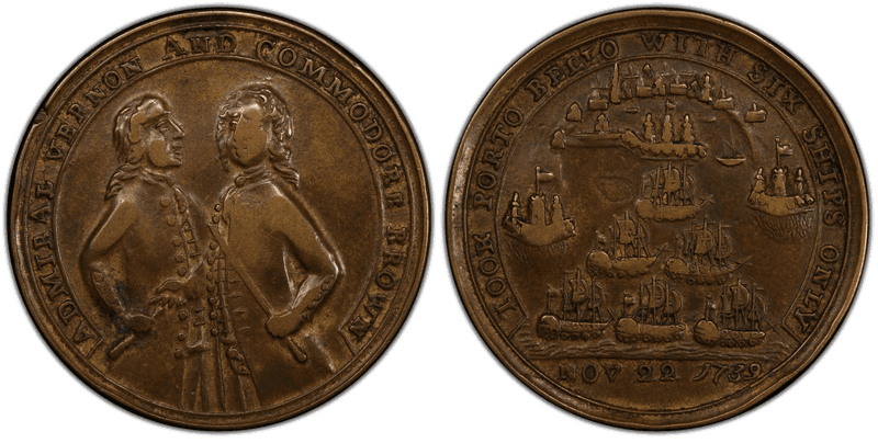 1739 Bronze Medal Admiral Vernon, A-C PBvb 7-L Commodore Brown