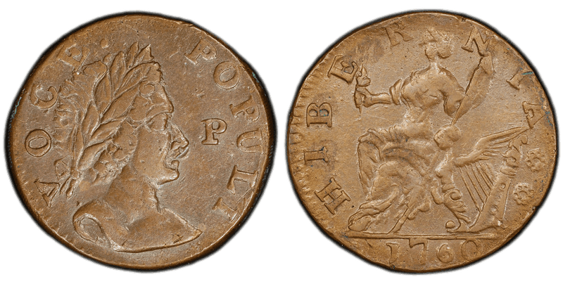 1760 1/2 P Voce Populi - P at Face Half Penny