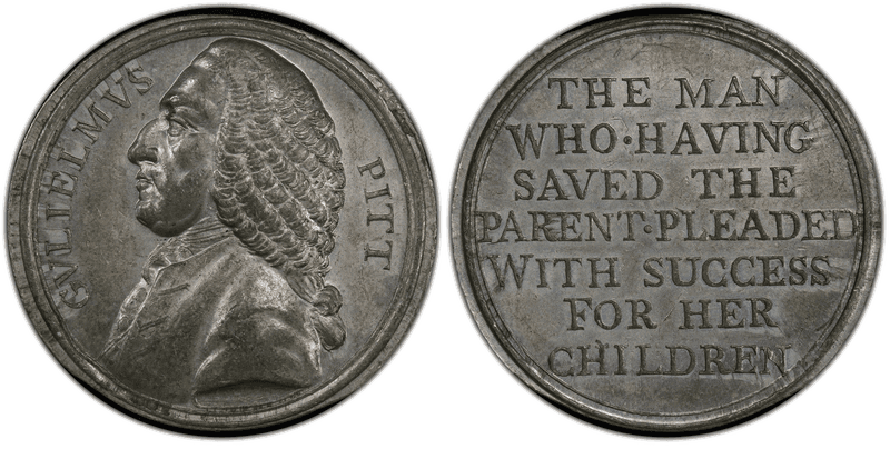 1766 White Metal Medal Betts-515, William Pitt