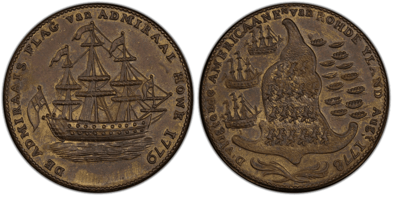 1779 Medal Rhode Island - No Wreath Below Ship Betts-562