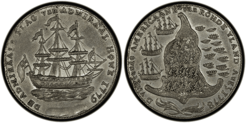 1779 Medal Rhode Island - No Wreath Below Ship Pewter