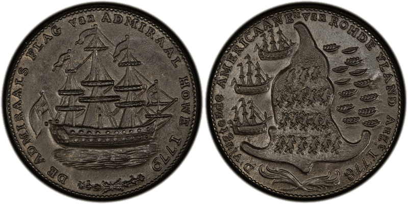 1779 Medal Rhode Island - Wreath Below Ship Betts-563