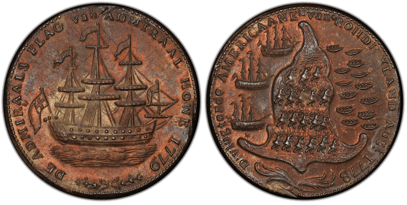 1779 Medal Rhode Island - Wreath Below Ship Brass