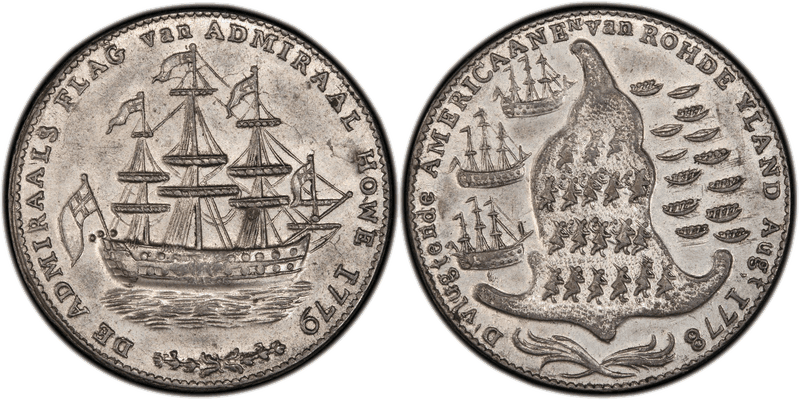 1779 Medal Rhode Island - Wreath Below Ship Pewter
