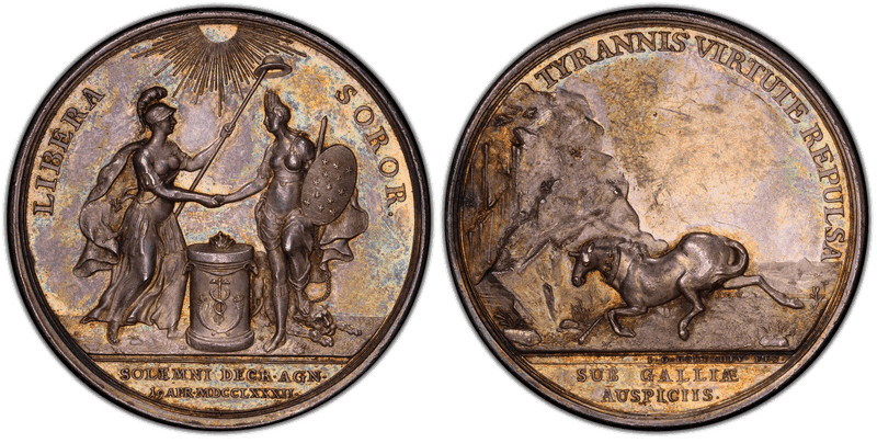1782 Silver Medal Betts-603, Holland Receives Adams