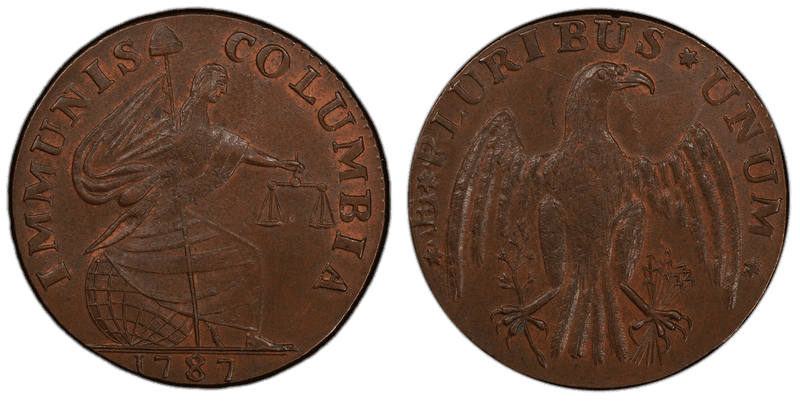 1787 1/2P Immunis Columbia Eagle Reverse - Plain Edge Half Penny