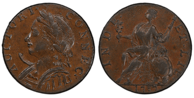 1787 CT 1/2P Mailed Bust Left - Horned Half Penny