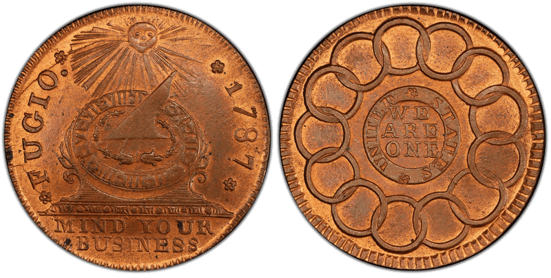 1787 Fugio Cent - New Haven Restrike, Brass