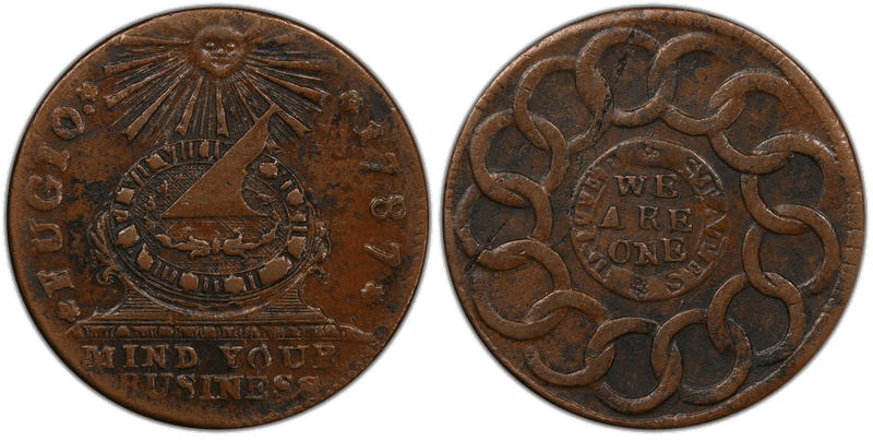 1787 Fugio Cent - Uni. Sta., Club Rays, Concave