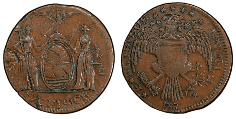 1787 NY 1/2P Excelsior - Transposed Arrows Half Penny