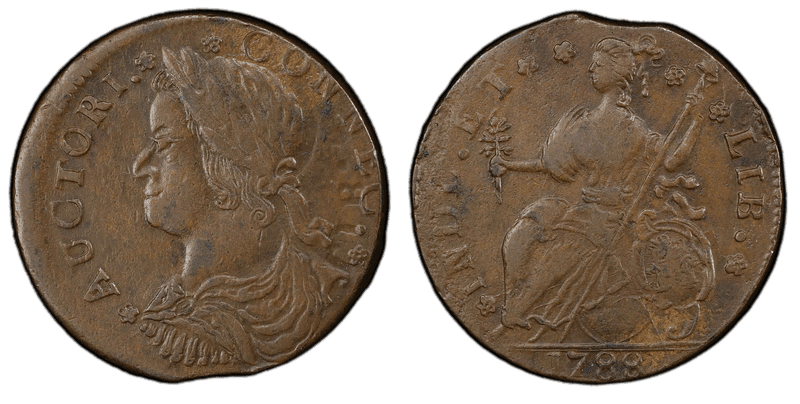 1788 CT 1/2P Draped Bust Left - INDL ET Half Penny
