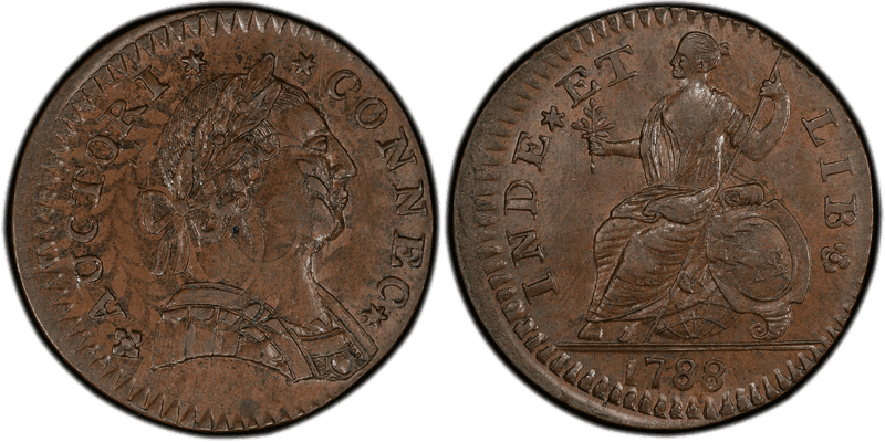 1788 CT 1/2P Mailed Bust Right Half Penny