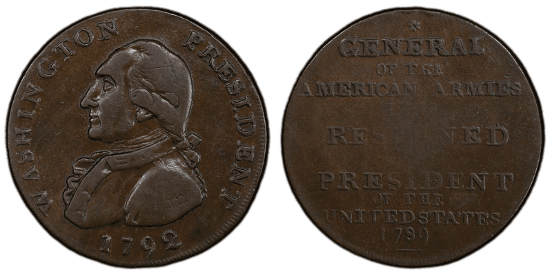 1792 Bronze Token Washington President General Reverse, Plain Edge