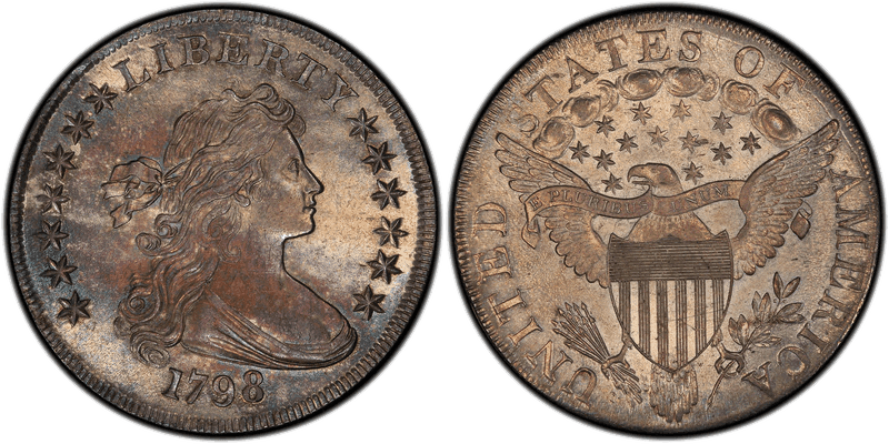 1798 Draped Bust Dollar - Pointed 9, 4 Vertical Lines