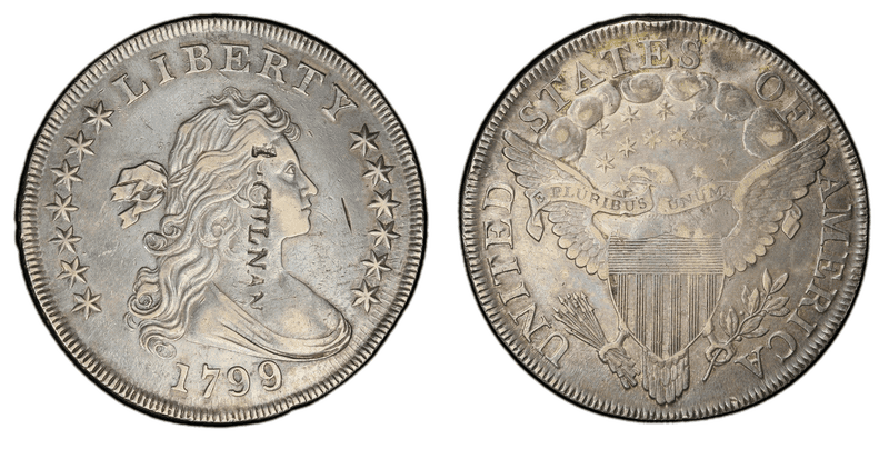 1799 Draped Bust Dollar - 9/8 15 Reverse Stars, Brunk C-1124 I. Culnan