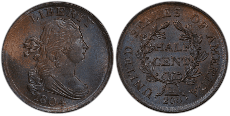 1804 Draped Bust Half Cent - Plain 4, No Stems